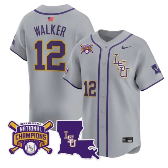 Mens Youths Kids Womens Todd Walker LSU Tigers 2025 CH Stitched Jersey Gray